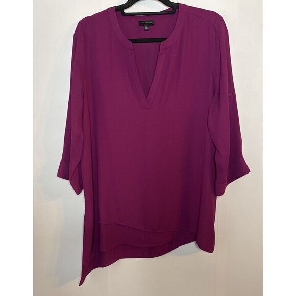 The Limited Womens V Neck Blouse Large Asymmetrical Hem Burgundy Corpcore Career - Picture 1 of 10